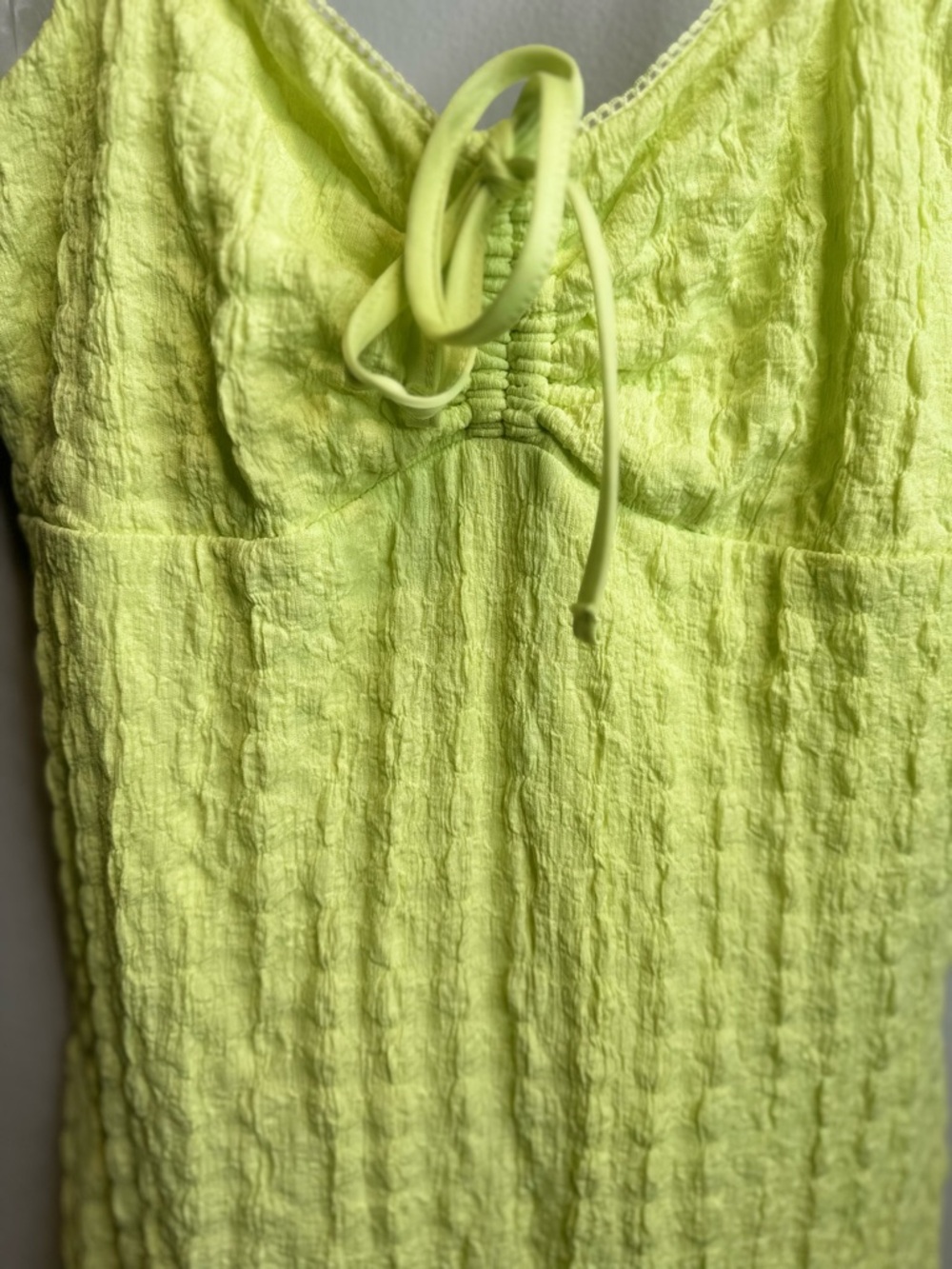 No Boundaries Neon Lime Tie-Front Mini Dress - Picture 4 of 5
